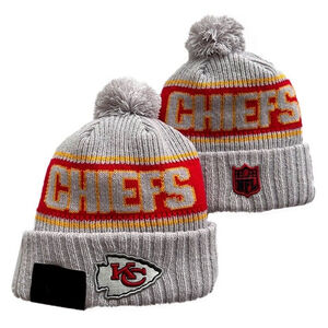 Kansas City Chiefs Gray NFL Knit Winter Hat Beanie On Field Sideline Fleece